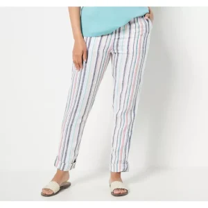 Fashion<Naturals Regular Linen Blend Roll Tab Slim Pants - a world of fashionable women's clothing, including a wide selection of dresses and trendy accessories.