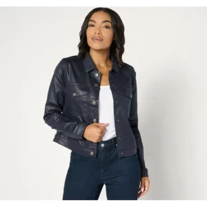 nicole by Nicole Miller Coated Denim Jacket-Navy - a world of fashionable women's clothing, including a wide selection of dresses and trendy accessories.> Coats