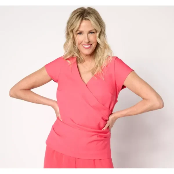 Shop All<nicole by Nicole Miller Stretch Faux-Wrap Top - a world of fashionable women's clothing, including a wide selection of dresses and trendy accessories.