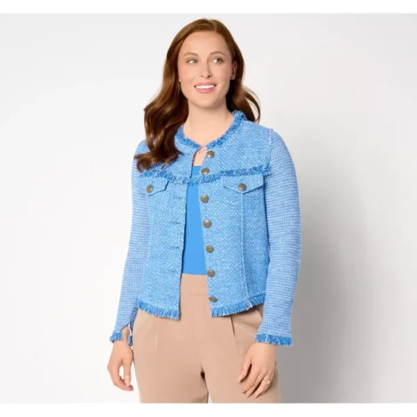 Fashion<NIC+ZOE Utility Fringe Mix Knit Jacket - a world of fashionable women's clothing, including a wide selection of dresses and trendy accessories.
