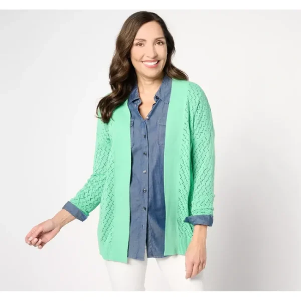 Fashion<Novelty Stitch Open Front Long Sleeve Cardigan - a world of fashionable women's clothing, including a wide selection of dresses and trendy accessories.