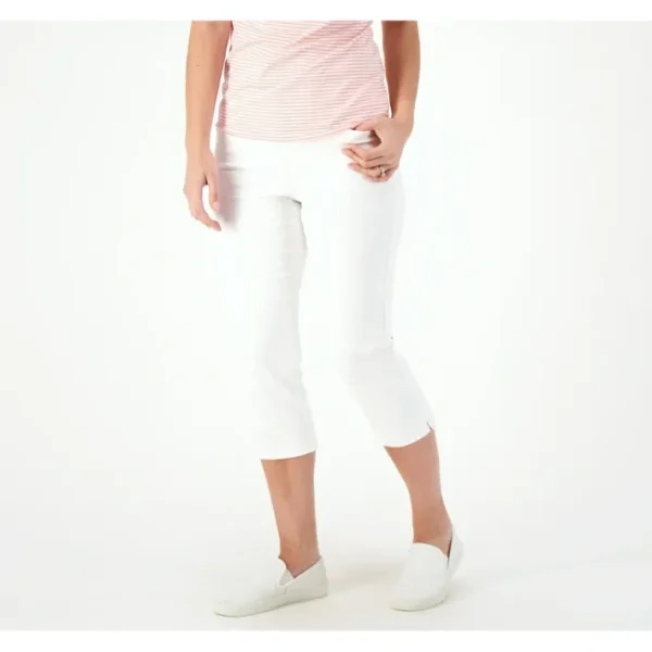 Shop All<NYDJ Curves 360 Slim Straight Capri Jeans - Optic White - a world of fashionable women's clothing, including a wide selection of dresses and trendy accessories.