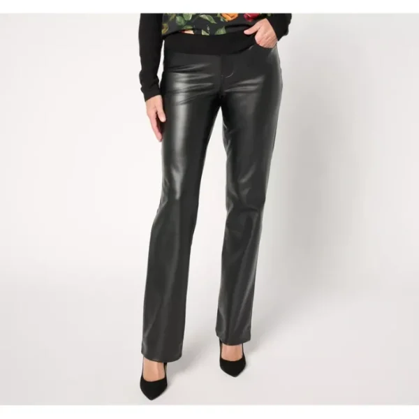Fashion<NYDJ Marilyn Straight Faux Leather Pant - Black - a world of fashionable women's clothing, including a wide selection of dresses and trendy accessories.