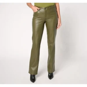 Fashion<NYDJ Marilyn Straight Faux Leather Pant - Ripe Olive - a world of fashionable women's clothing, including a wide selection of dresses and trendy accessories.
