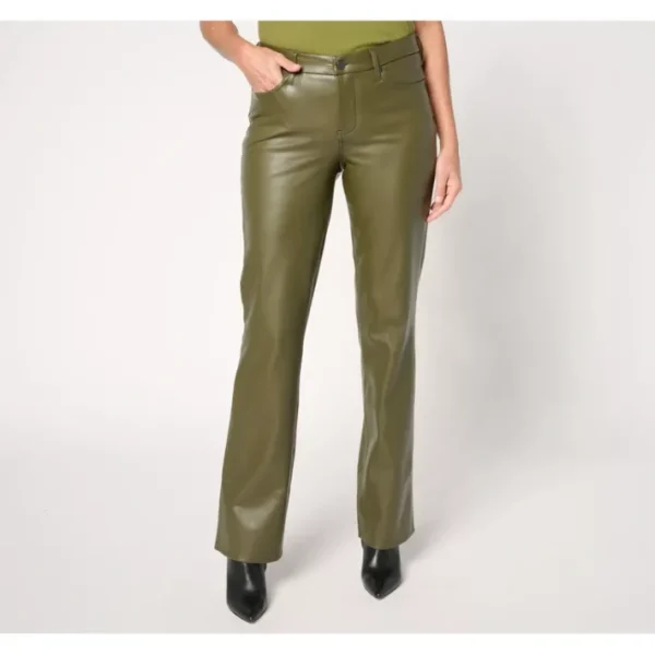 Fashion<NYDJ Marilyn Straight Faux Leather Pant - Ripe Olive - a world of fashionable women's clothing, including a wide selection of dresses and trendy accessories.