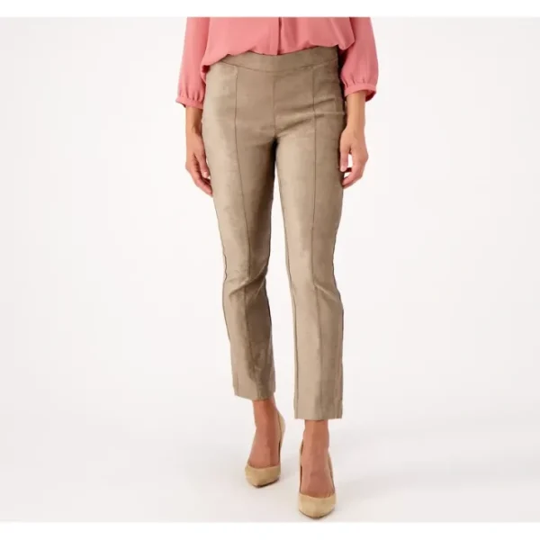 Fashion<NYDJ Suede Pull-On Slim Bootcut Pants- Saddle Wood - a world of fashionable women's clothing, including a wide selection of dresses and trendy accessories.