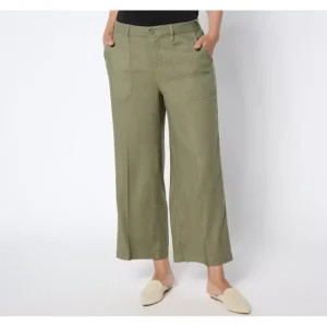 Fashion<NYDJ Wide Leg Stretch Linen Cropped Cargo - Avocado - a world of fashionable women's clothing, including a wide selection of dresses and trendy accessories.