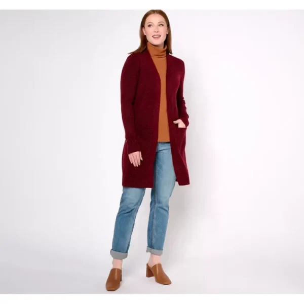 Shop All<Open Front Cardigan with Patch Pockets - a world of fashionable women's clothing, including a wide selection of dresses and trendy accessories.