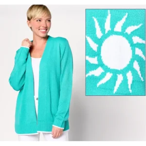 Fashion<Open Front Long Sleeve Cardigan with Intarsia Detail - a world of fashionable women's clothing, including a wide selection of dresses and trendy accessories.