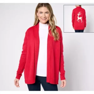 Fashion<Open Front Long Sleeve Placed Motif Cardigan - a world of fashionable women's clothing, including a wide selection of dresses and trendy accessories.
