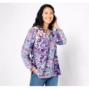 Fashion<Patchwork Print Heavenly Jersey Henley Knit Top - a world of fashionable women's clothing, including a wide selection of dresses and trendy accessories.