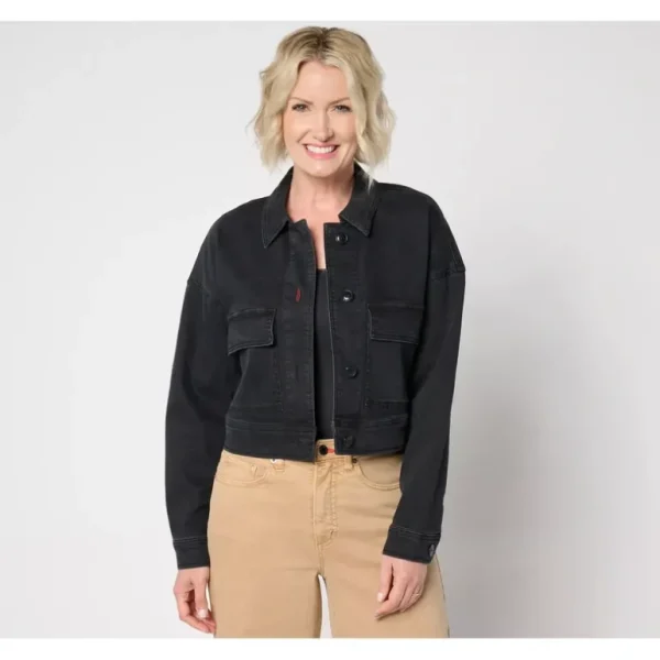 Peace Love World Authentic Denim Cropped Jacket - Black - a world of fashionable women's clothing, including a wide selection of dresses and trendy accessories.> Dresses