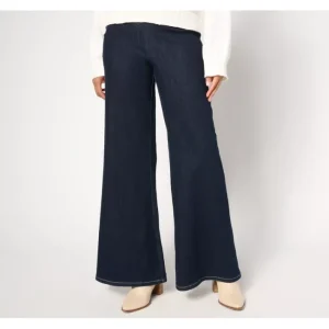 Fashion<Peace Love World Authentic Denim Petite Wide Leg Jeans - Indigo - a world of fashionable women's clothing, including a wide selection of dresses and trendy accessories.