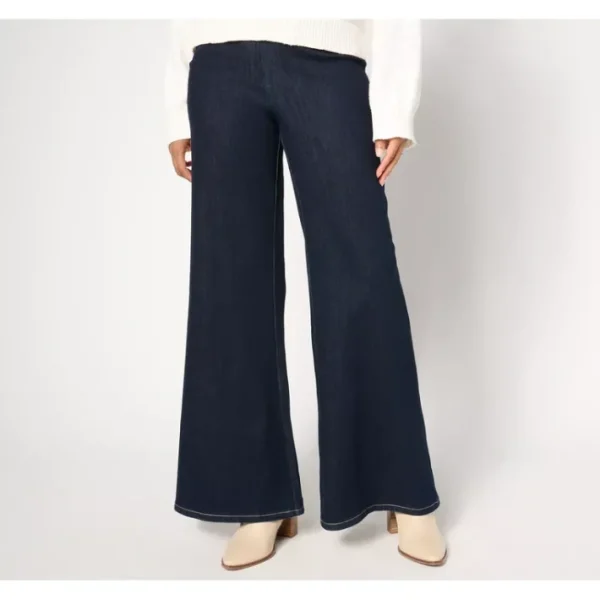 Fashion<Peace Love World Authentic Denim Petite Wide Leg Jeans - Indigo - a world of fashionable women's clothing, including a wide selection of dresses and trendy accessories.
