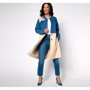 Peace Love World Black Label Mixed Media Button Front Trench - a world of fashionable women's clothing, including a wide selection of dresses and trendy accessories.> Coats