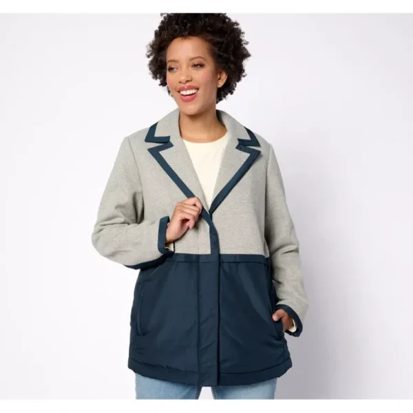 Peace Love World Mixed Media Coat - a world of fashionable women's clothing, including a wide selection of dresses and trendy accessories.> Coats