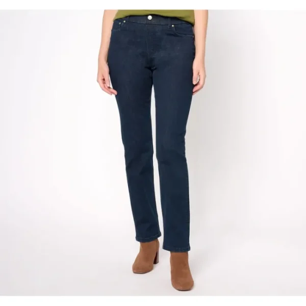 Fashion<Perfect Flex Regular Straight Leg Pull-On Jeans - a world of fashionable women's clothing, including a wide selection of dresses and trendy accessories.
