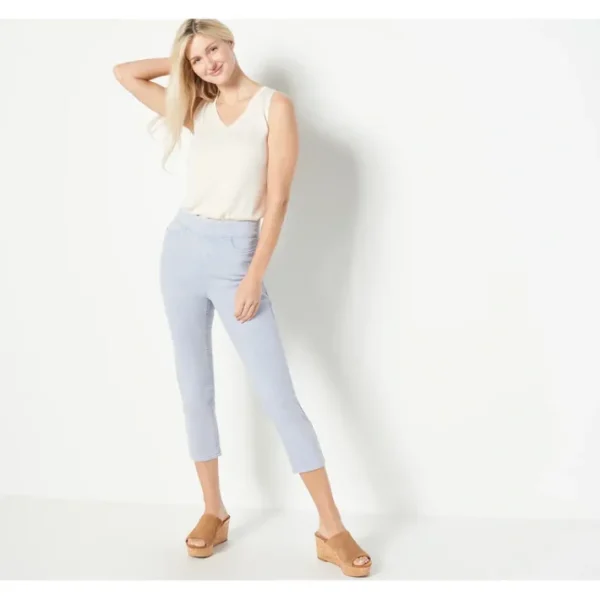Fashion<Petite Comfy Knit Acid Wash Crop Jeans - a world of fashionable women's clothing, including a wide selection of dresses and trendy accessories.