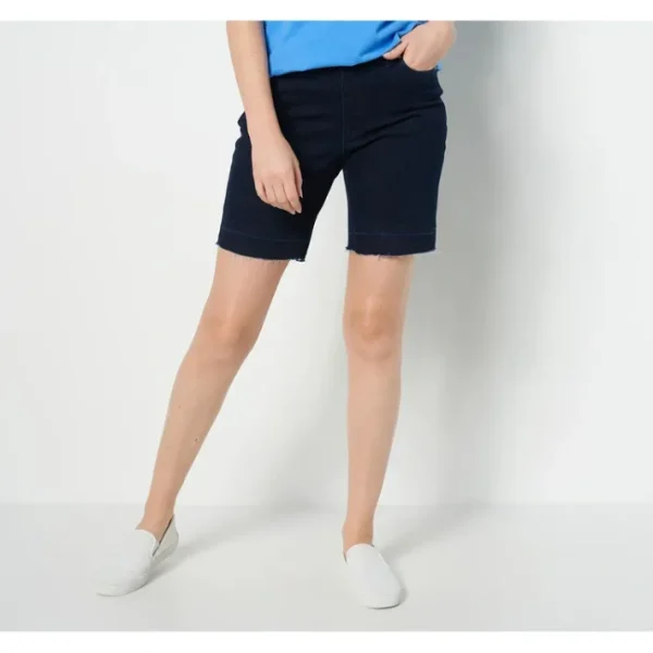 Fashion<Petite Easy Stretch Denim Short with Frayed Hem - a world of fashionable women's clothing, including a wide selection of dresses and trendy accessories.