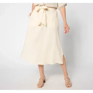 Fashion<Petite Linen Blend Midi Skirt with Belt - a world of fashionable women's clothing, including a wide selection of dresses and trendy accessories.