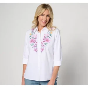 Fashion<Placed Floral Print Button-Front Shirt - a world of fashionable women's clothing, including a wide selection of dresses and trendy accessories.