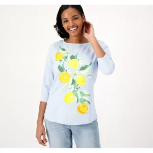 Fashion<Placed Print Textured Knit Boat Neck 3/4 Sleeve Top - a world of fashionable women's clothing, including a wide selection of dresses and trendy accessories.