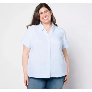 Fashion<Poplin Yarn Dye Short Sleeve Striped Shirt - a world of fashionable women's clothing, including a wide selection of dresses and trendy accessories.