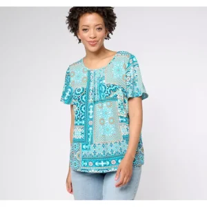 Fashion<Printed Blouse with Open Flutter Sleeve - a world of fashionable women's clothing, including a wide selection of dresses and trendy accessories.