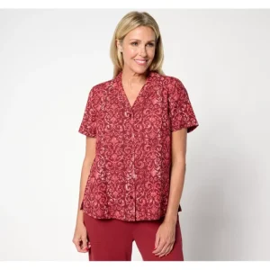 Fashion<Printed Button-Front Shirt with Side Slits - a world of fashionable women's clothing, including a wide selection of dresses and trendy accessories.