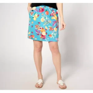 Fashion<Printed Double Knit Jersey Pull-On Skort with Pockets - a world of fashionable women's clothing, including a wide selection of dresses and trendy accessories.