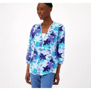 Fashion<Printed Favorite Jersey Open Cardigan w/Smocking - a world of fashionable women's clothing, including a wide selection of dresses and trendy accessories.