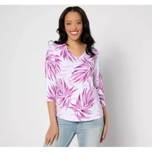 Fashion<Printed Favorite Jersey V-Neck 3/4 Sleeve Top - a world of fashionable women's clothing, including a wide selection of dresses and trendy accessories.
