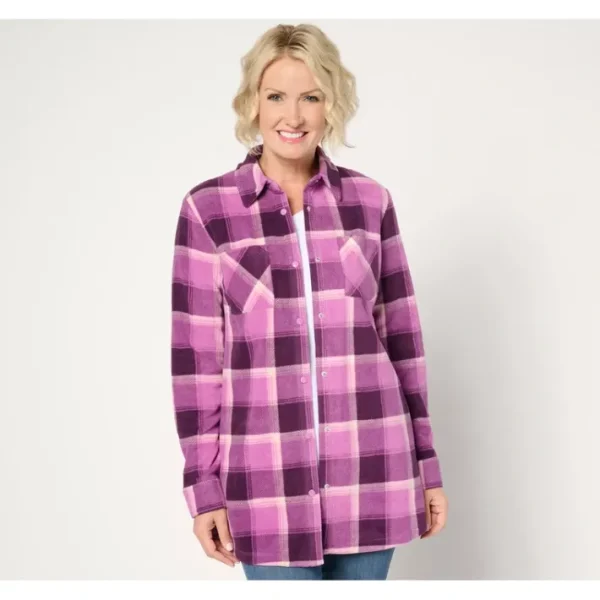 Fashion<Printed Fleece Long Sleeve Snap Button Shacket - a world of fashionable women's clothing, including a wide selection of dresses and trendy accessories.