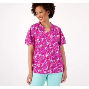 Fashion<Printed Flutter Sleeve Blouse - a world of fashionable women's clothing, including a wide selection of dresses and trendy accessories.