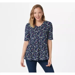 Fashion<Printed Jersey Peplum V-Neck Top - a world of fashionable women's clothing, including a wide selection of dresses and trendy accessories.