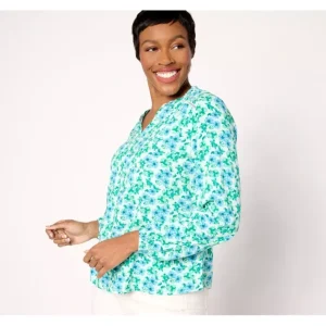Fashion<Printed Long Sleeve Lace Inset Blouse - a world of fashionable women's clothing, including a wide selection of dresses and trendy accessories.