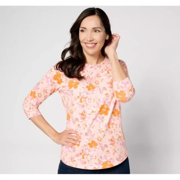 Fashion<Printed Perfect Jersey Crew Neck 3/4 Sleeve Top - a world of fashionable women's clothing, including a wide selection of dresses and trendy accessories.