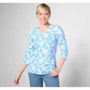 Fashion<Printed Perfect Jersey V-Neck 3/4 Sleeve Top - a world of fashionable women's clothing, including a wide selection of dresses and trendy accessories.