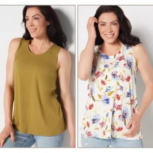 Printed/ Solid Set of Two Swing Tank Tops - a world of fashionable women's clothing, including a wide selection of dresses and trendy accessories.> Hat