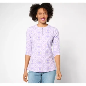 Fashion<Printed Texture Knit Henley Long Sleeve Top - a world of fashionable women's clothing, including a wide selection of dresses and trendy accessories.