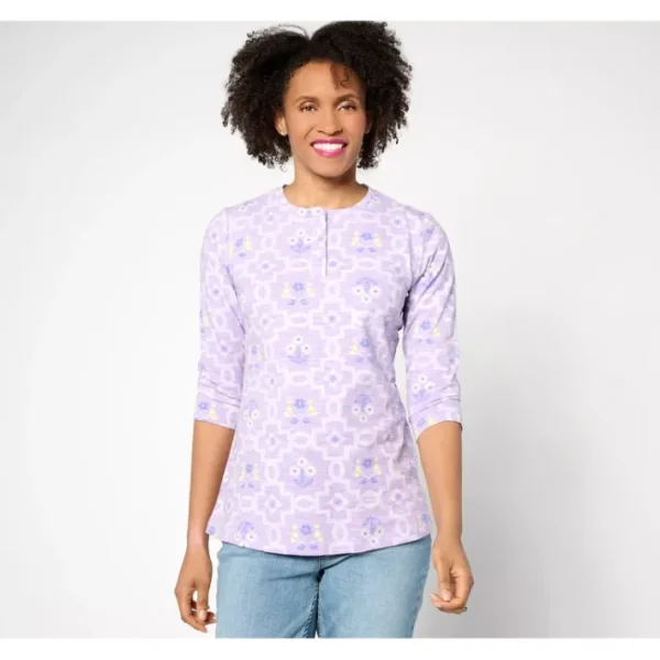 Fashion<Printed Texture Knit Henley Long Sleeve Top - a world of fashionable women's clothing, including a wide selection of dresses and trendy accessories.