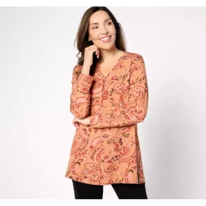 Fashion<Printed Tunic with Button Front Detail - a world of fashionable women's clothing, including a wide selection of dresses and trendy accessories.