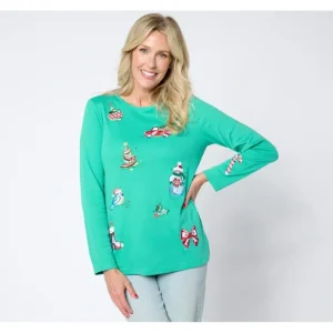 Fashion<Quacker Factory Feelin' Festive Embroidered Long-Sleeve Top - a world of fashionable women's clothing, including a wide selection of dresses and trendy accessories.