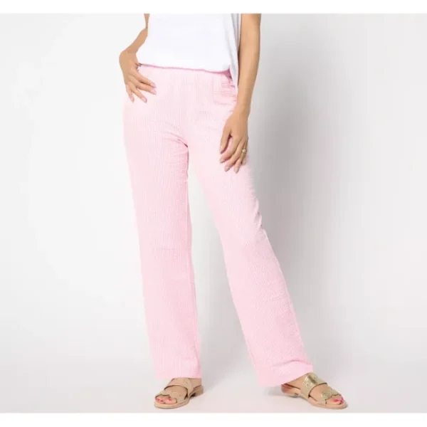 Fashion<Quacker Factory Regular Stretch Seersucker Wide Leg Pant - a world of fashionable women's clothing, including a wide selection of dresses and trendy accessories.