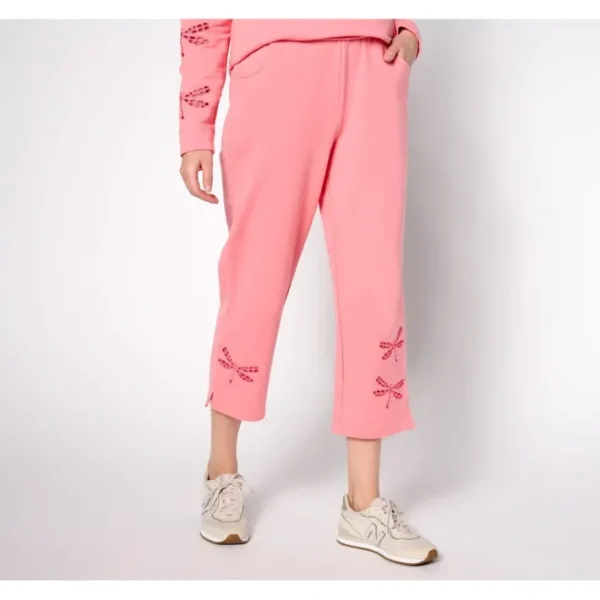 Fashion<Quacker Factory Short Eyelet Elegance French Terry Crop Pant - a world of fashionable women's clothing, including a wide selection of dresses and trendy accessories.