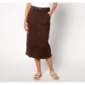 Fashion<Regular Easy Stretch Color Denim Midi Skirt - a world of fashionable women's clothing, including a wide selection of dresses and trendy accessories.