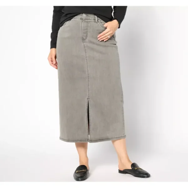 Regular Grey Easy Stretch Denim Midi Skirt - a world of fashionable women's clothing, including a wide selection of dresses and trendy accessories.> Dresses