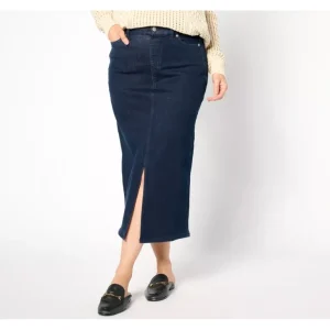 Regular Indigo Easy Stretch Denim Midi Skirt - a world of fashionable women's clothing, including a wide selection of dresses and trendy accessories.> Dresses