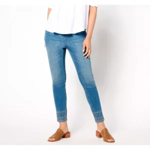 Fashion<Regular Indigo Easy Stretch Embellished Hem Slim Ankle Jean - a world of fashionable women's clothing, including a wide selection of dresses and trendy accessories.