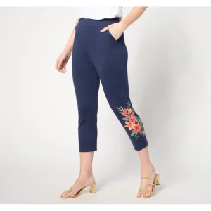 Fashion<Regular Placement Print Pull-On Slim Crop Pant - a world of fashionable women's clothing, including a wide selection of dresses and trendy accessories.